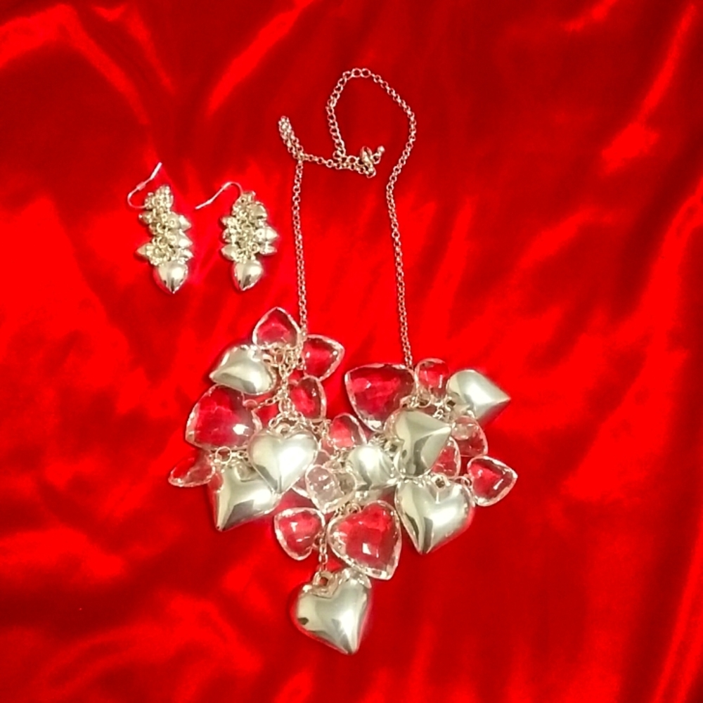 Necklace & Earring Heart Set. Lovely to wear on a Valentine's date.